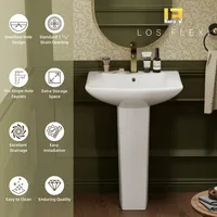 Modern ‎‎‎Rectangular Sytle Pedestal Sink for Tiny Bathrooms, L Pedestal Sink Combo with Overflow and 1 Pre-Drilled Faucet Hole 2