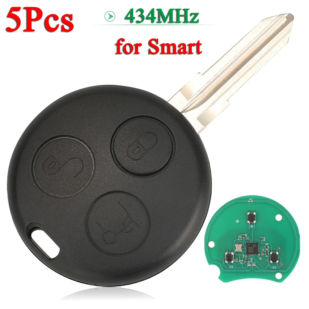 Jingyuqin 5 Pezzi Per Mercedes Benz Key Smart Fortwo 450 Forfour Roadster Chiave 433Mhz Smart Remote Car Key Fob 3 Pulsanti