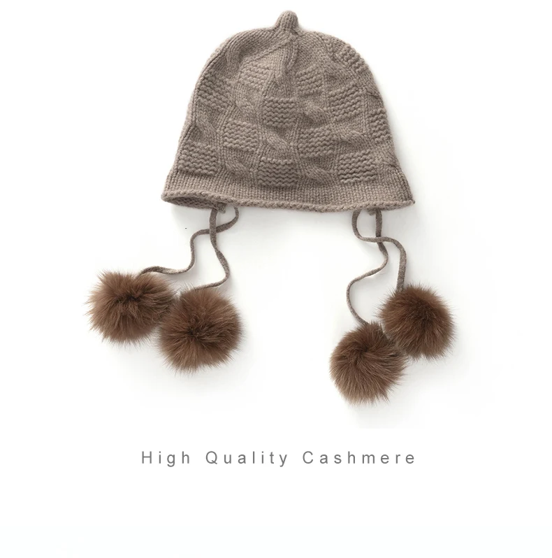 Gehörschutz Quaste Strickmütze 100% Kaschmir Neue Herbst Winter Vielseitig Warm Verdickt Kältebeständig Damenmütze – Detail 14