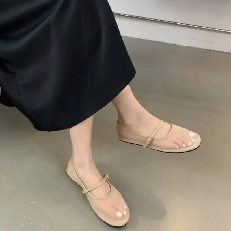 Summer New Comfortable Ballet Sandal Flat Bottom Round Toe Mesh Breathable Shallow Mouth Single Shoes for Women Ladies