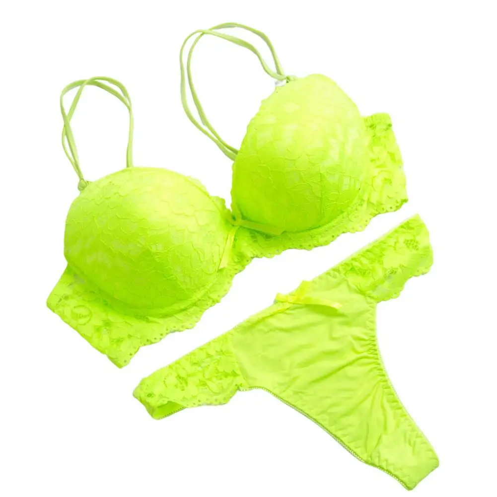 Women Underwear Set Solid Color Removable Shoulder Strap Rear Double