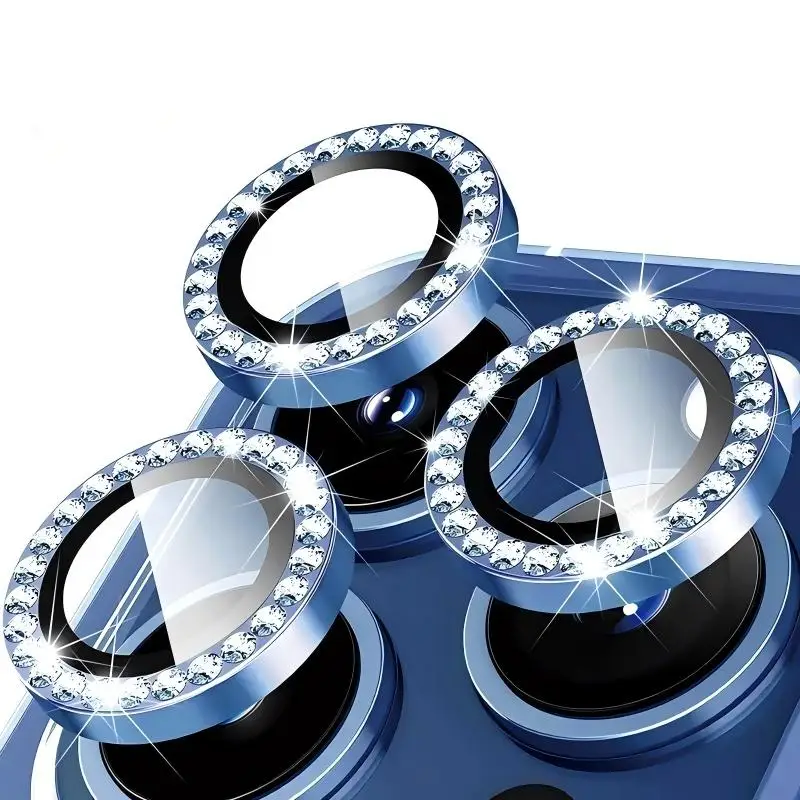 Luxury Diamond Ring Camera Protectors with Tempered Glass Lens Cover