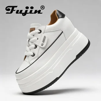Fujin 9cm 3 inch comfortable platform sneakers for women Genuine Leather Women Vulcanized Shoes Platform High Heels Casual Shoes 1