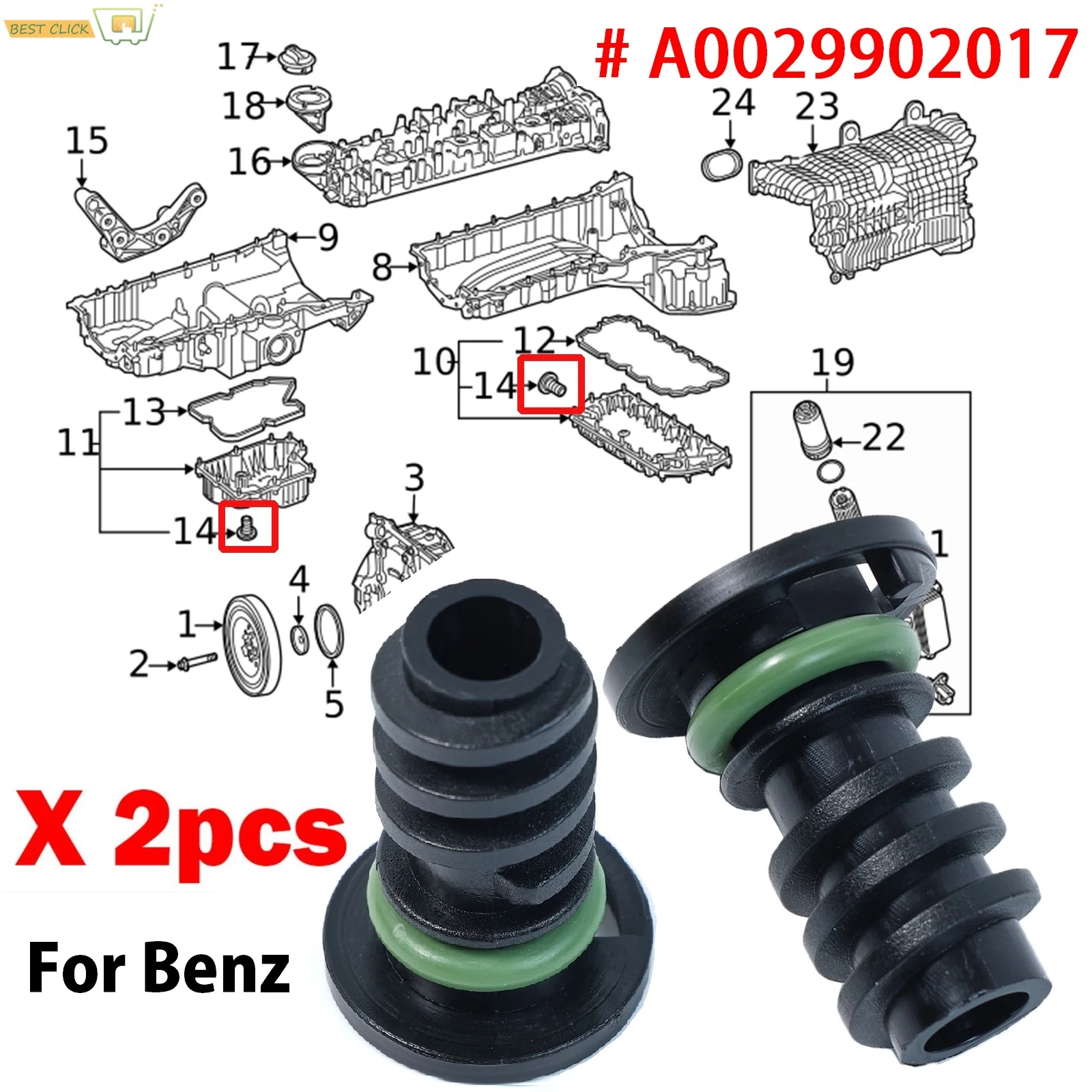 Engine Oil Sump Screw Plug Drain 2Pcs For Benz A B C E G M S V Class W166 W447 V222 W222 X222 A217 C217 B907 B910 A002990 oil drain plug