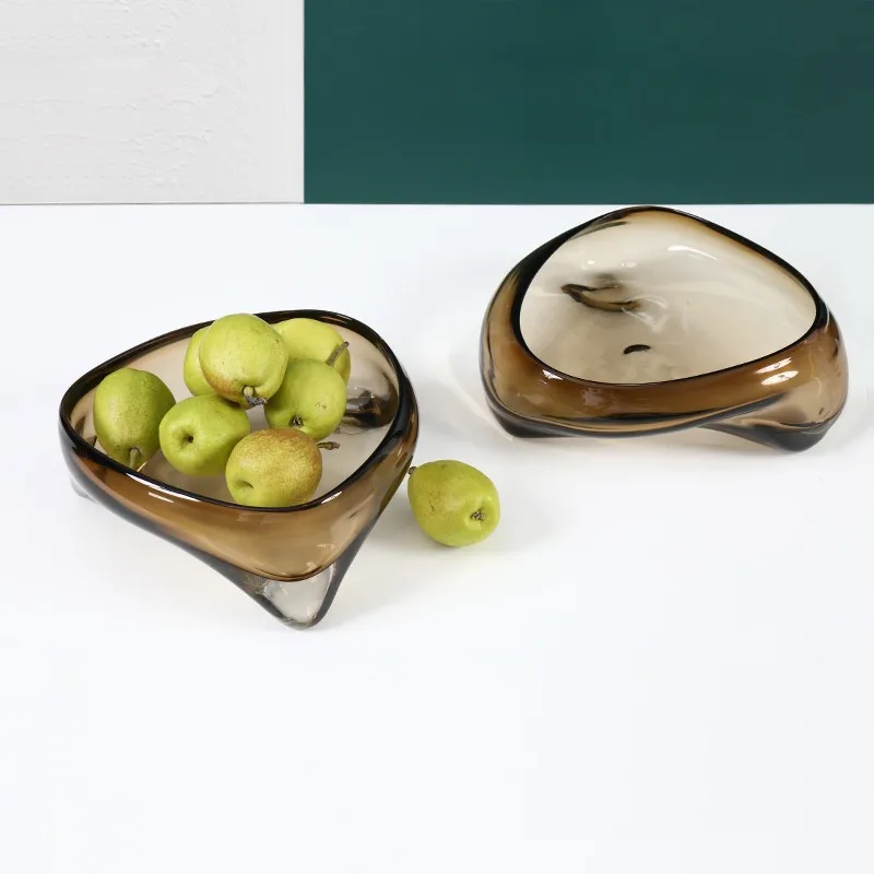 Glass Tray Geometric Triangle Transparent Glass Fruit Tray Desktop Storage Dish Jewelry Organizer Home Decoration Accessories 4