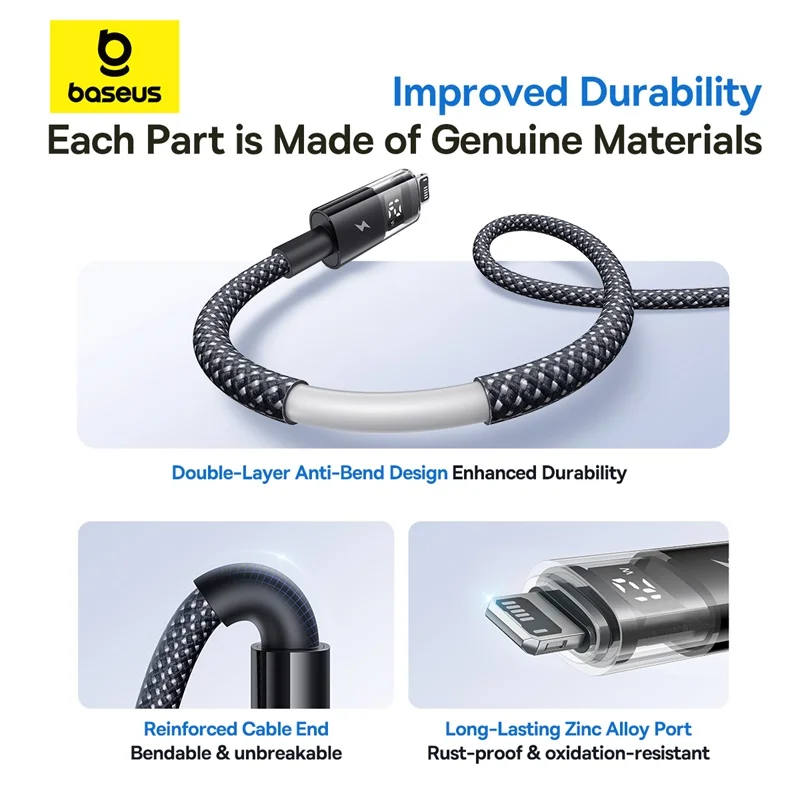 Baseus 2.4A USB Cable LED Display USB Cable For iPhone 14 13 12 for iPad Pro Fast Charging Data Wire For iPhone 7 6S