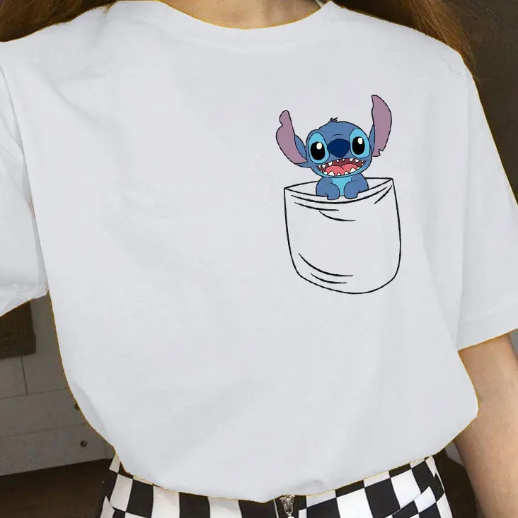 Harajuku T-shirt Disney Stitch Cartoon T-shirt Casual Street Kawaii Fashion T-shirt Men's and Women's Casual Oversized Top cheap t shirts