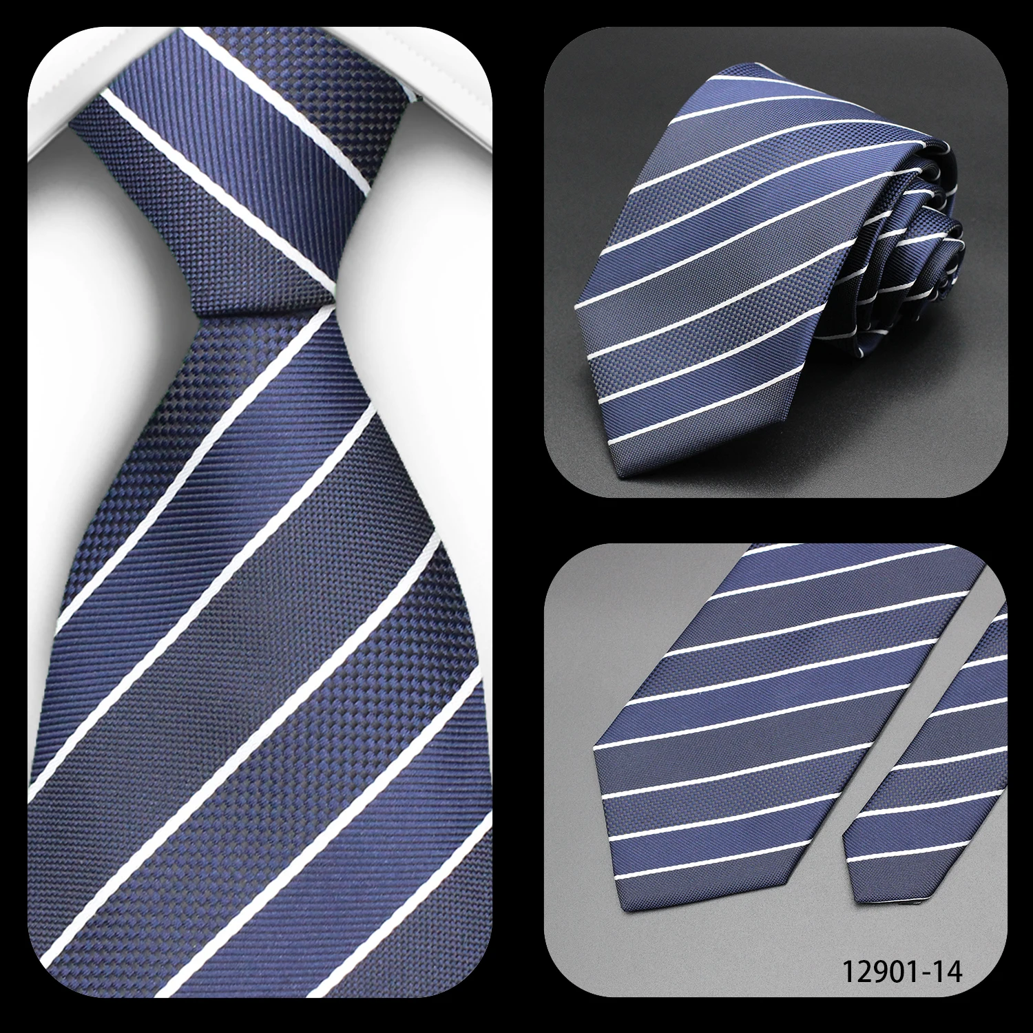 NEUE 8cm Krawatte für Herren Luxuriöse Gestreifte Blau-Marine Business-Krawatte Anzug-Krawatte Hochzeit Party Krawatte Herren Geschenk – Detail 9