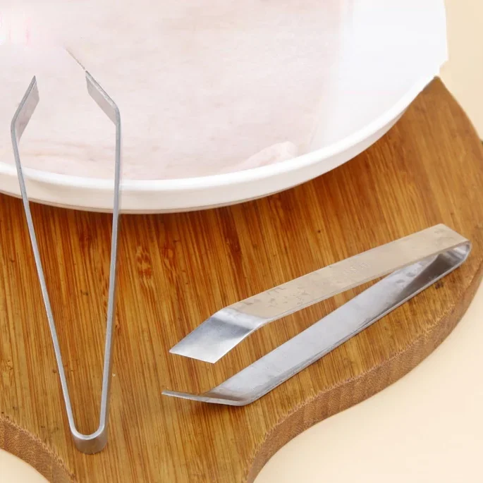 Fish Bone Tweezers Kitchen Tweezers Stainless Steel Tongs Remover Pincer Bevel Edge Bone Pig Foot Hair Fishbone Tweezers Clamp Fish Tweezers Kitchen Gadgets