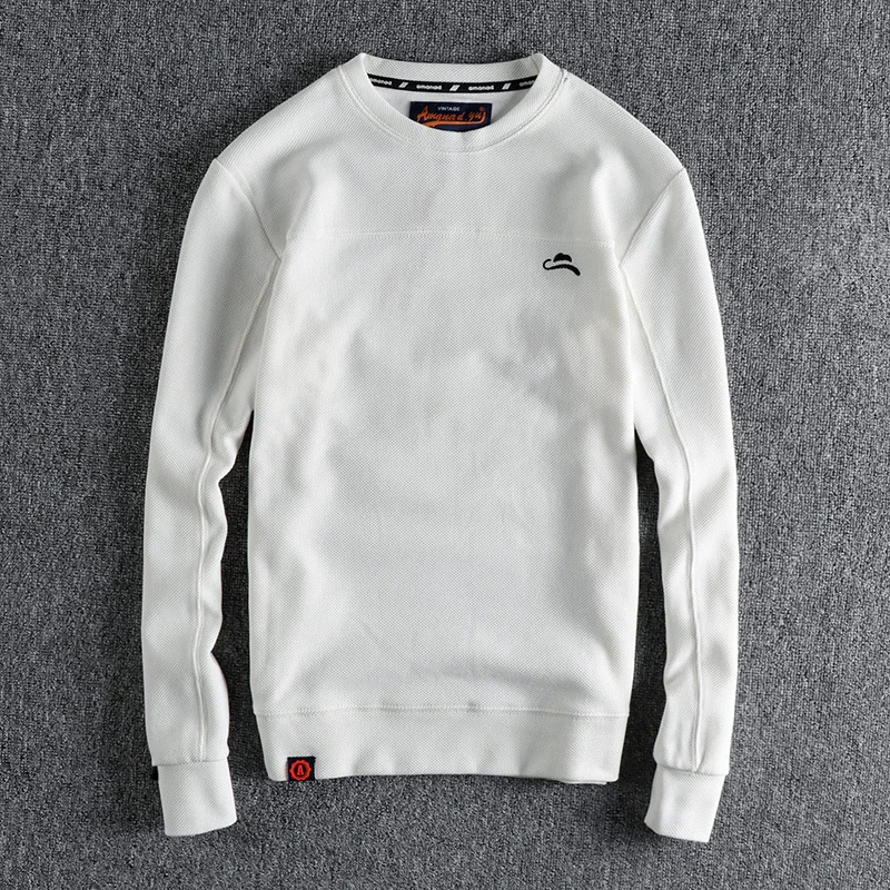 

neck casual round Simple embroidered sweater men's washed knitted pineapple fabric solid color stitching Joker pullover