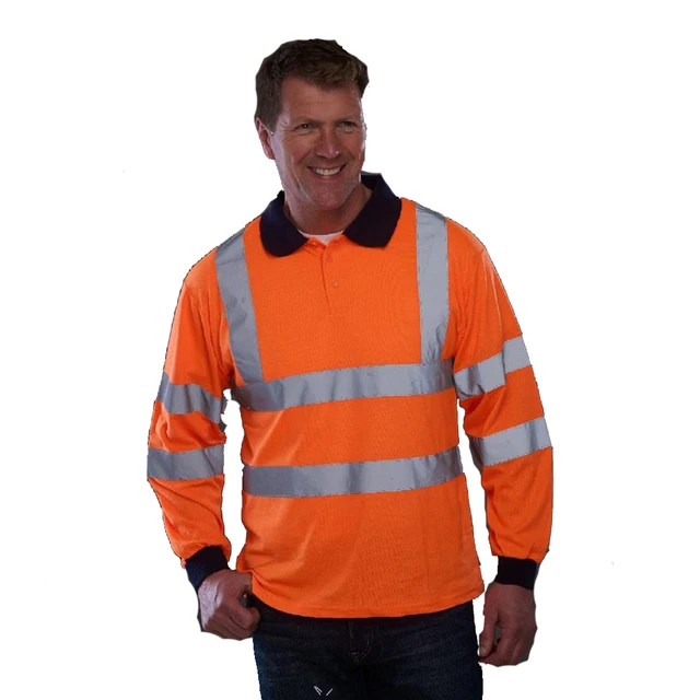 Orange Long Sleeve Reflective Safety Polo