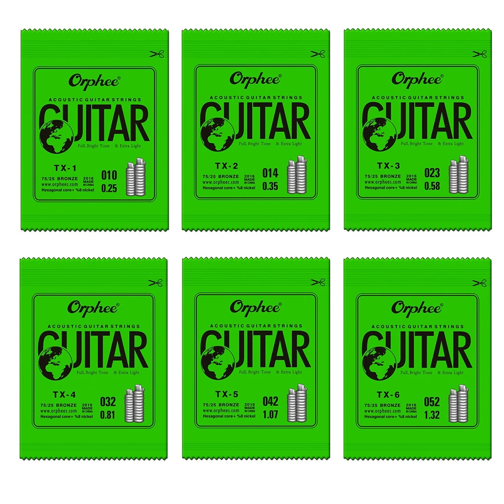 

Orphee Acoustic Guitar Strings Single String EBGDA Gauge 010 014 023 030 039 047 TX Series Green Phosphor Folk Hexagonal Carbon