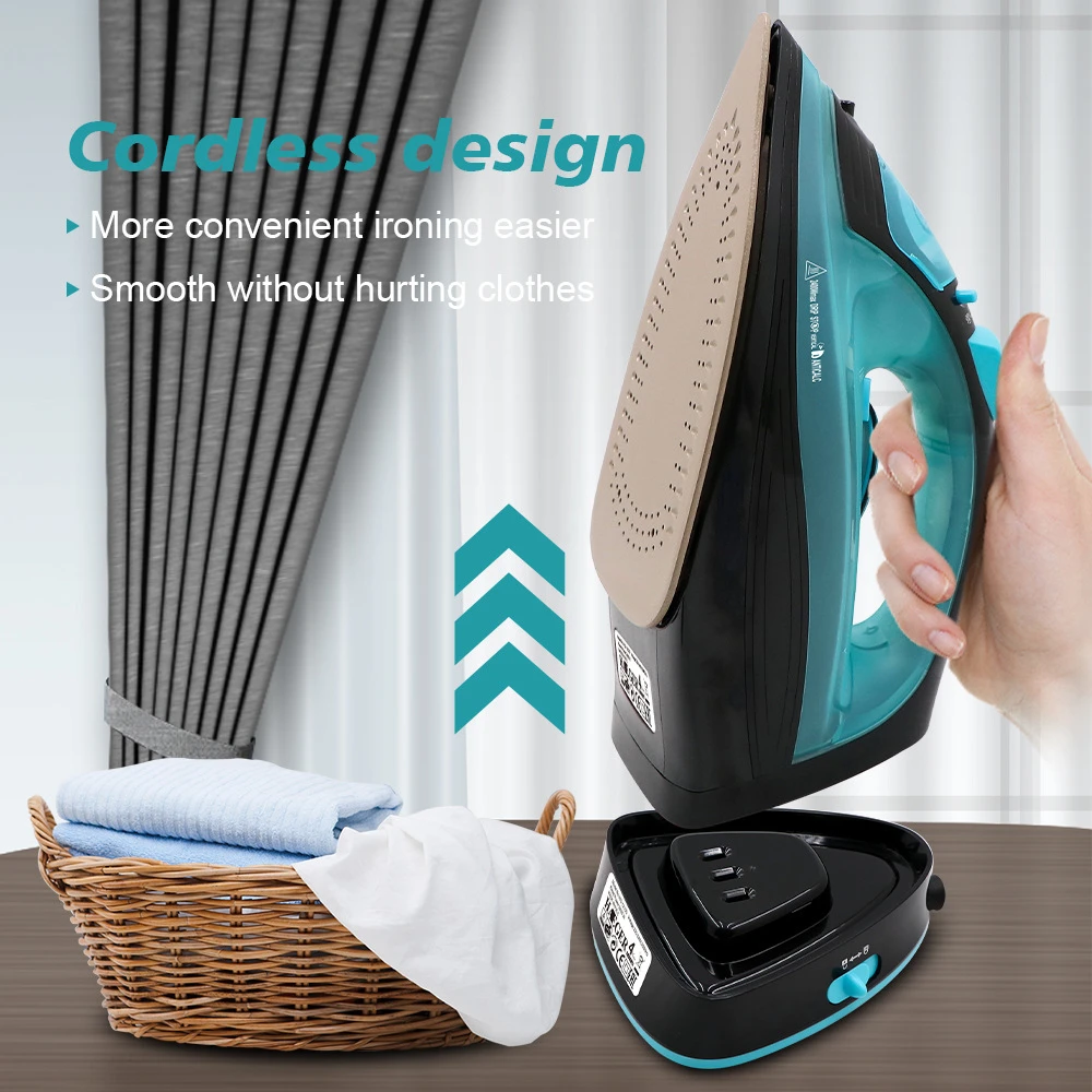 

2400W Wireless Charging Portable Steam Iron 5 Speed Adjust Cordless Clothes Ironing Steamer Portable Ceramic Soleplate
