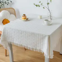 Linen Cotton Tablecloth Tassel Rectangular Table Cloth Wedding Decor Cover Table Map Towel Christmas Tablecloth