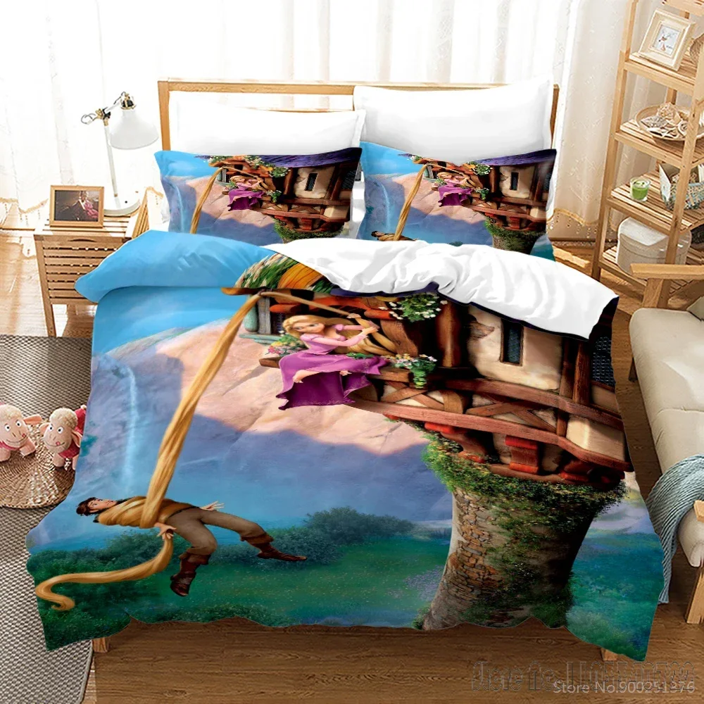 Rapunzel Princess Castle Love Child Duvet Cover Set HD Comforter Cover Bedclothes for Kids Bedding Sets Bedroom Decor 3