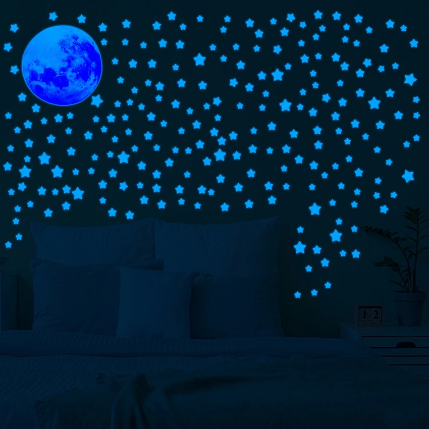 Luminous Moon Stickers Star Sky Fluorescent Wall Decals Glow in the Dark Kids Bedroom Living Room Bathroom For Home Decorations luminous wall stickers fluorescent stickers
