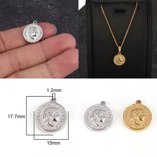 DIY 주얼리 목걸이 제작용 퀸 엔젤 펜던트, 316L 스테인리스 스틸 코인 참, 액세서리, 5 개 4