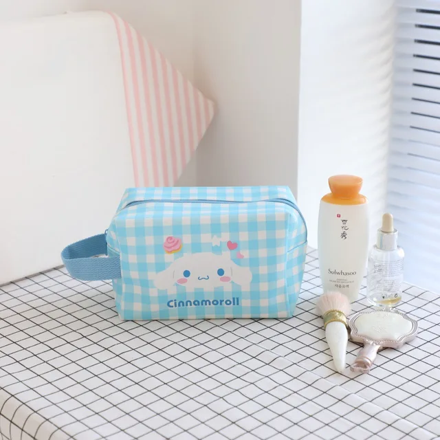 Cartoon Sanrios Anime Check Large-capacity Cosmetic Bag Clutch Bag Ladies Travel Multi-function Durable PU Zipper Storage Bag 5