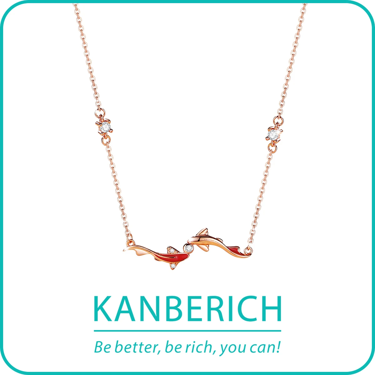 

Kanberich S925 Real Sterling Silver Cubic Zirconia Two Koi Fish Pendant Necklace Clavicle Chain