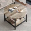 Round Coffee Table with Storage, Rustic Living Room Tables with Sturdy Metal Legs, OAK 1
