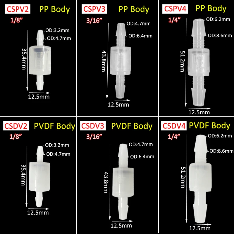 1/4 3/16 1/8check valve/ PP plastic non return valve/pvdf One way valve for air water ozone spring valve low opening pressure