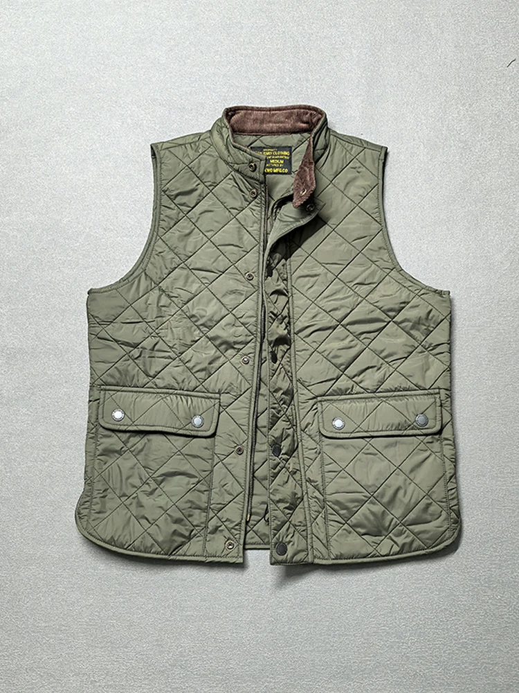 Gilet de pêche américain rétro matelassé à manches longues - Style polo avec poches multiples