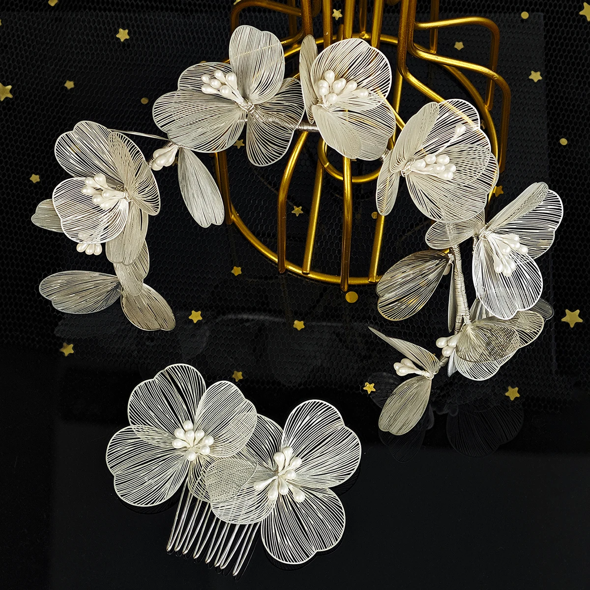 Handgemachte Perlen Stirnband Koreanische Ästhetische Gold Blütenblatt Haarschmuck Set Braut Hochzeit Kopfschmuck Kleid Haarbänder