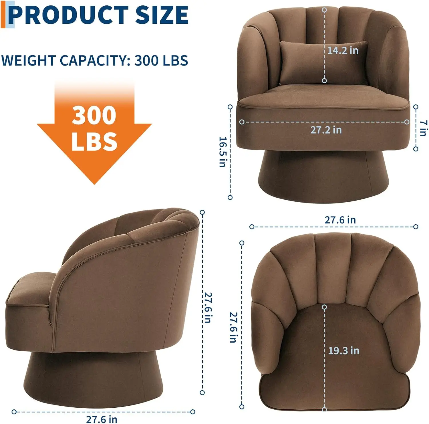 Drehbarer Sessel mit Akzentdesign, 360° ° Samtbezogener Runder Sessel, Komfortabler Übergroßer Loungesessel für Wohnzimmer, Schlafzimmer – Detail 24