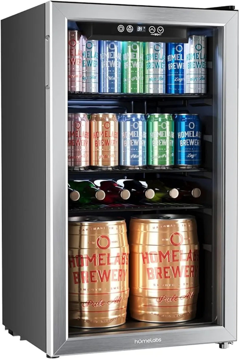 

hOmeLabs Beverage Refrigerator & Cooler, 120 Can Mini Fridge w/ Glass Door for Soda Beer or Wine w/ Adjustable Removable Shelves