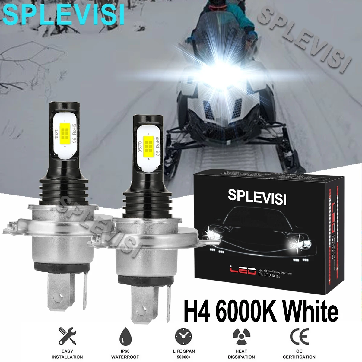 2x 70W White LED Headlights For Ski-Doo MXZ 550 550F 2002-2014 MXZ 440 1996-2000 MXZ 583 1996-1999 MXZ 670 1996-1999 2x 6000k pure led white headlights for ski doo mxz 550 550f 2002 2014 mxz 440 1996 2000 mxz 583 1996 1999 mxz 670 1996 1999