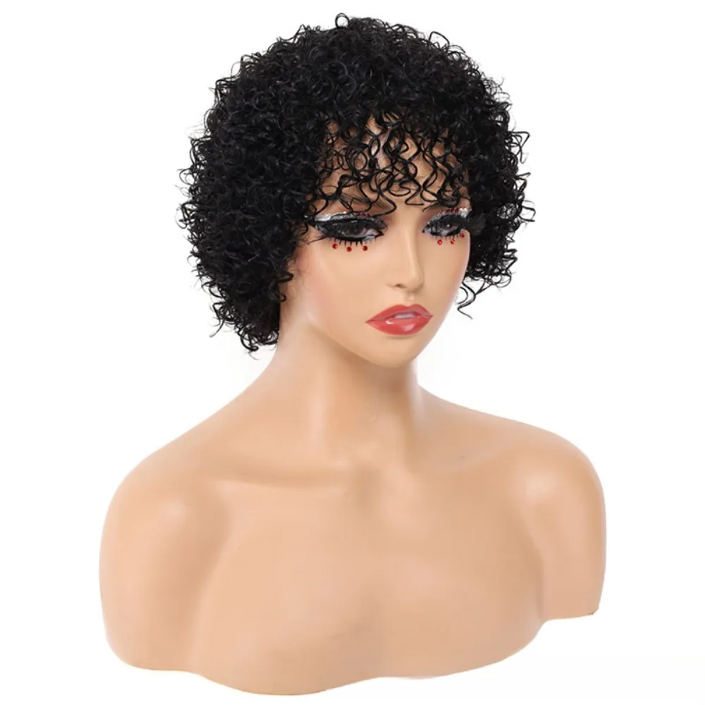 Human Hair Afro Kinky Curly Short Wigs For Women Full Machine Made Natural Black Glueless Wear And Go Brazilian Remy Hair