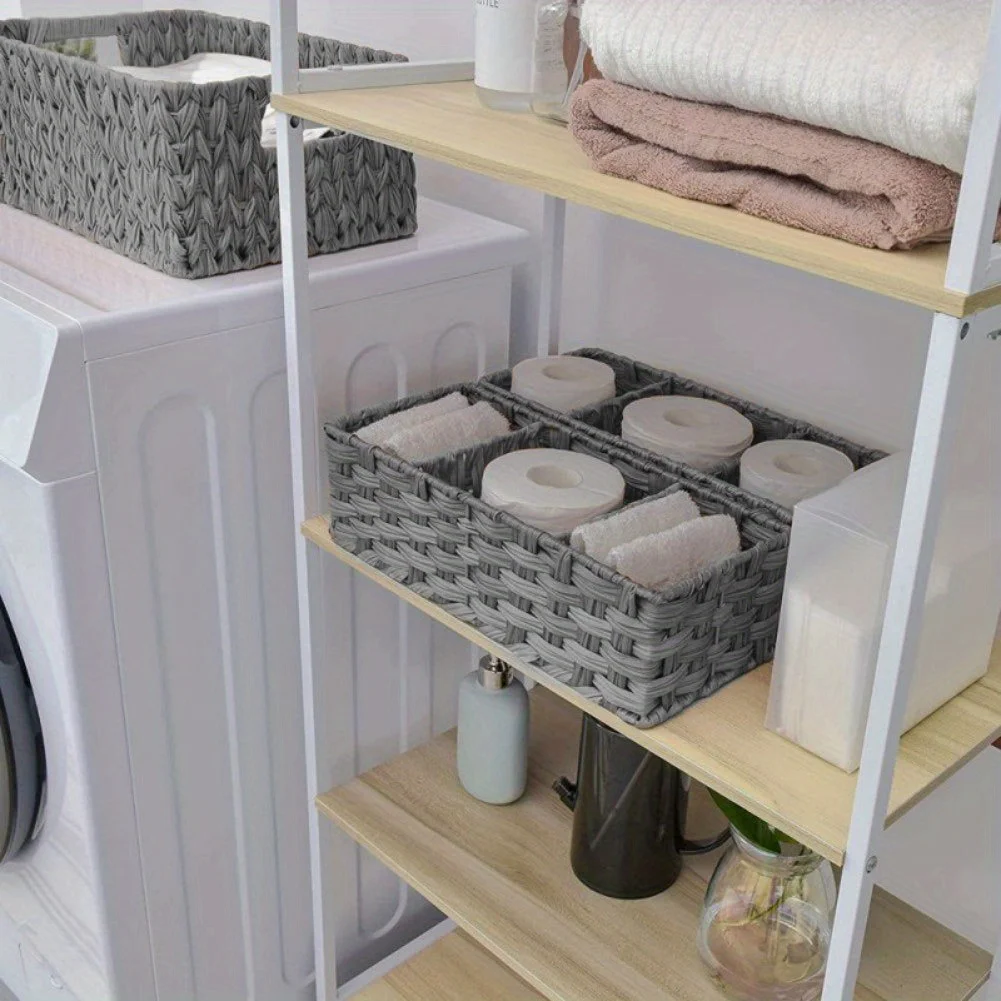 Rectangular rattan storage baskets, shallow wicker decorative baskets sold in bulk, and hand-woven nesting bread baskets. 2