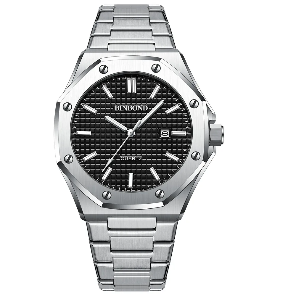 BINBOND 2024 New Fashion Watch Relogio Masculino Top Brand Waterproof Watch For Men Stainless Steel Quartz Wristwatches Gift