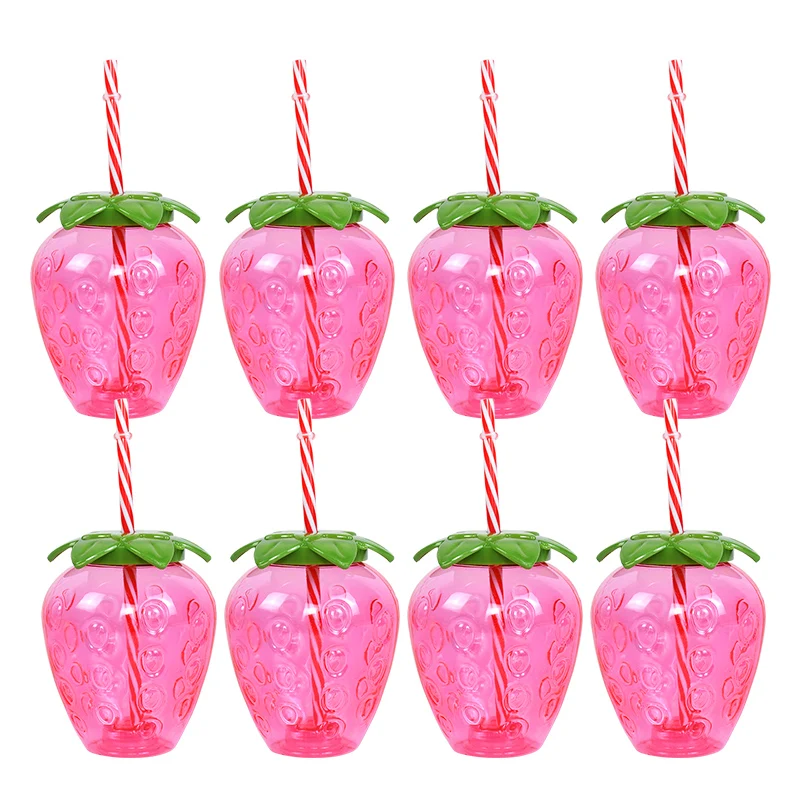 8pcs Strawberry Pineapple Drinking Cup with Straw Hawaiian Tropical Birthday Party Decoration Summer Beach Pool Party Supplies