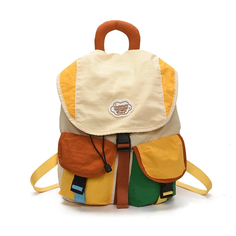 Color Matching 2 Sizes Parent-Child Bags Korean Style Large Capacity Drawstring Schoolbag Nylon Multi-Pocket Kids Backpack - 5