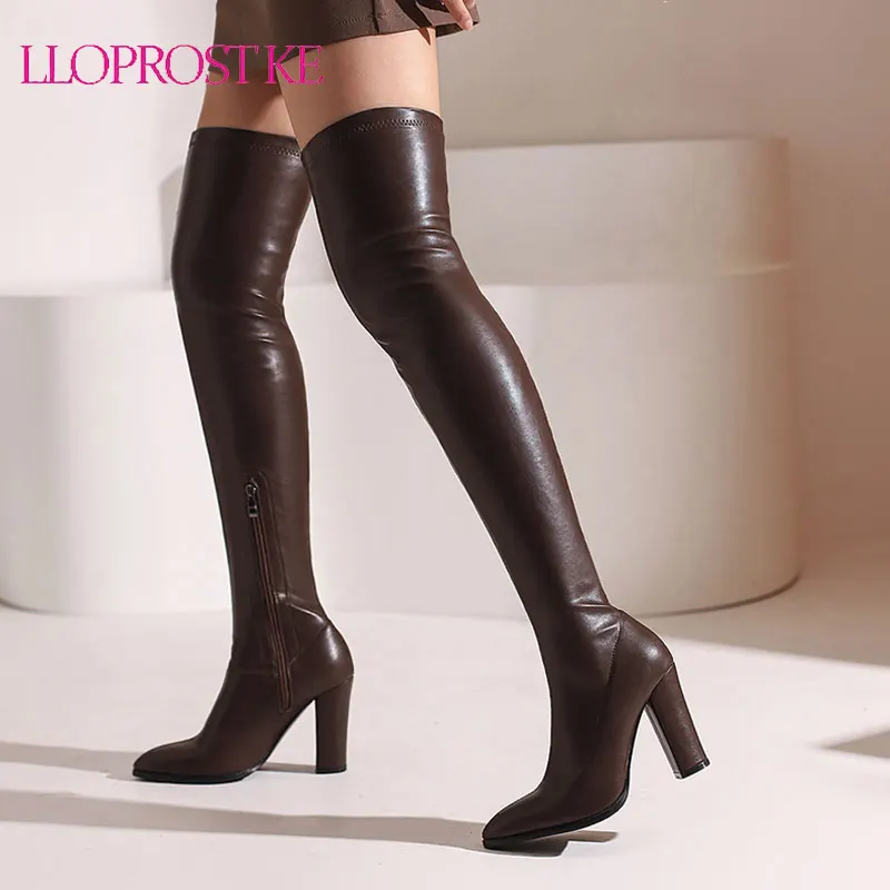 

Lloprost ke 2022 Winter Women Over the Knee Boots Fashion Pointed Toe Square High Heel Ladies Thigh Boots Side Zipper Dress Boot