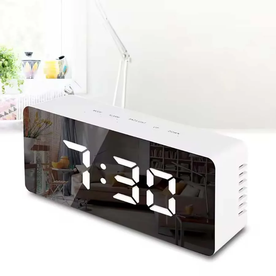 Digital Clock LED Mirror Alarm Snooze Temperature