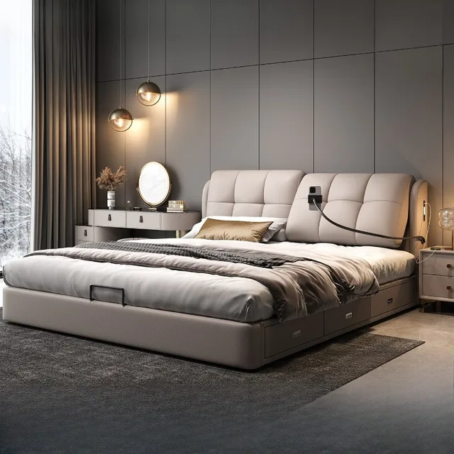 Tables de chevet lit minimaliste dormir cadre fantaisie lit Queen Size rembourré nordique Muebles Para dortoir meubles de chambre 1