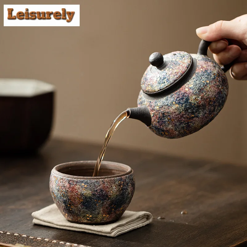 100ML Ancient Long Kiln Rock Mine Ceramic Park Cup Handmade Gold Pointing Meditation Teacup Tasting Master Tea Bowl Mug Gift Box