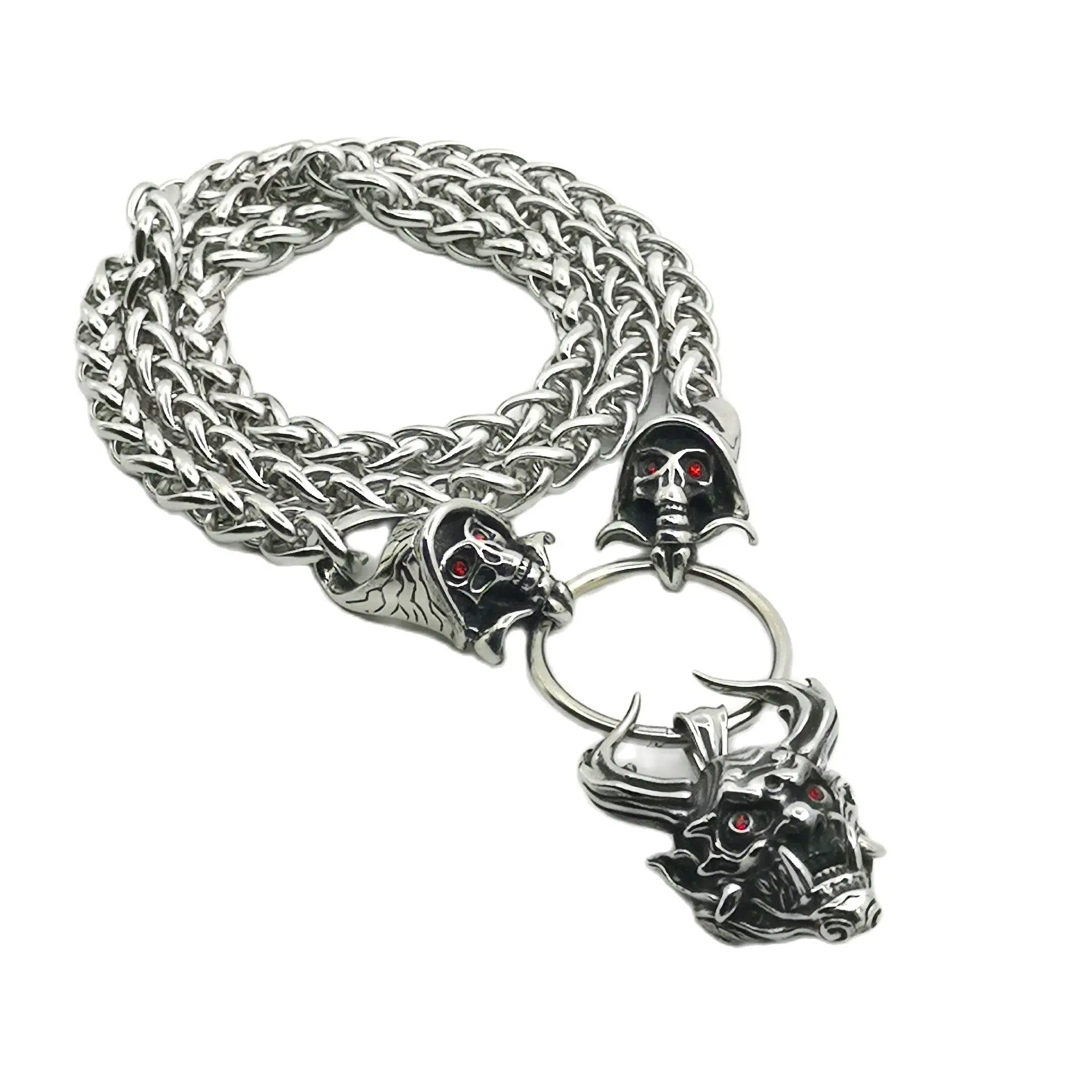 Stainless Steel Skull Pendant Death Dragon Bone Chain Necklace Neo-Gothic Jewelry