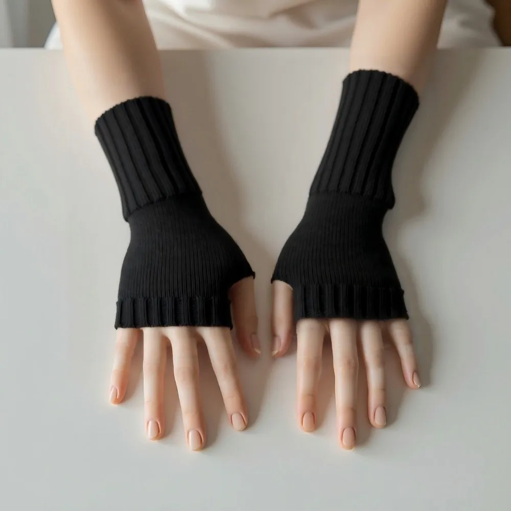 New Knitted Knitted Gloves Solid Color Elastic Half Finger Mitten Soft Fingerless Gloves Autumn and Winter