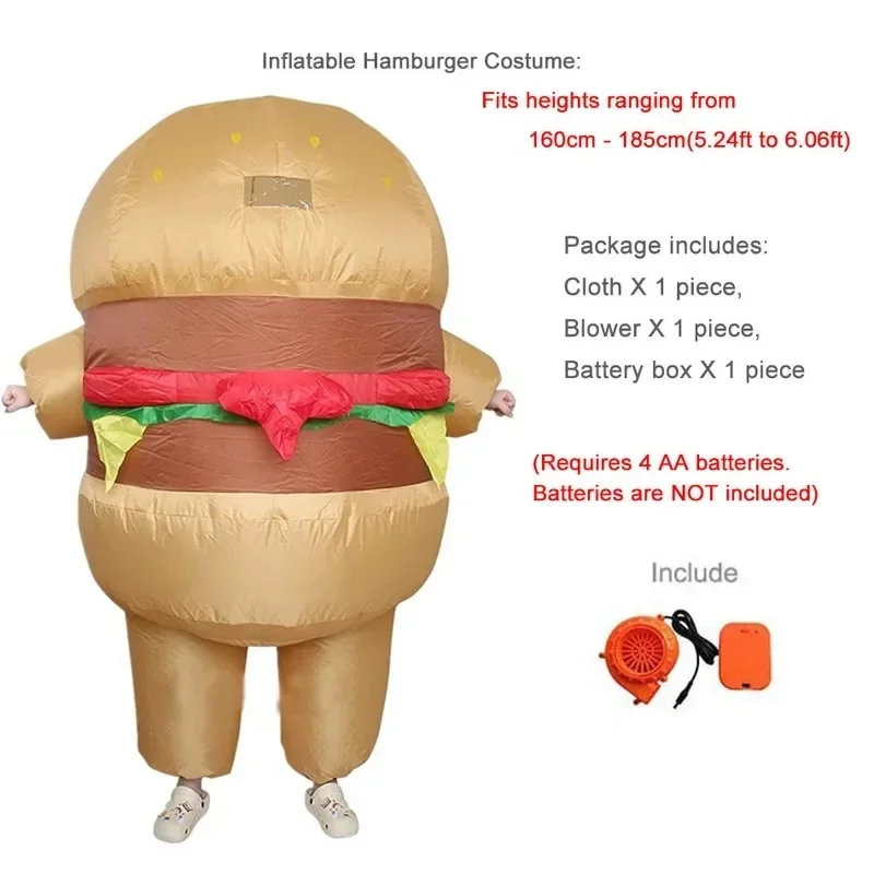 

Hamburger Inflatable Costume for Adult Men Women Halloween Party Cosplay Clothing Funny Decirations