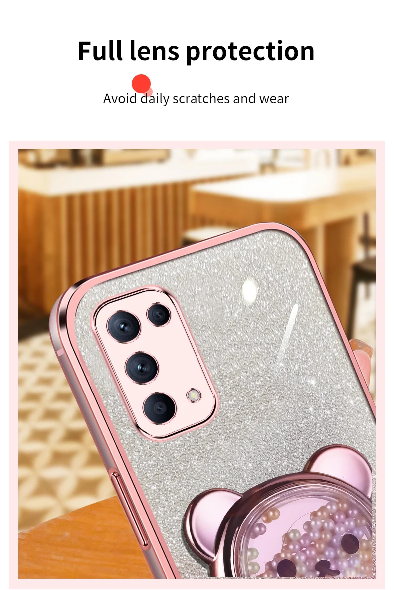 Quicksand Bear – coque de téléphone avec support à paillettes, étui pour Oppo 5 6 Pro 6pro Reno 4 4se 6z 5k 3 2 2z_voghion.com