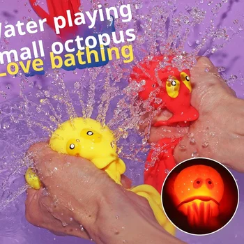Squeeze Spray Glowing Octopus Bath Toy with Water Absorbing Ball Splash Fun for Toddlers Kids Interactive Shower Indoor Outdoor