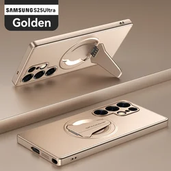 Luxury Hidden Folding Stand Magnetic Phone Case with Wireless Charging and Shockproof Cover - Galaxy S26 Plus (Gold)