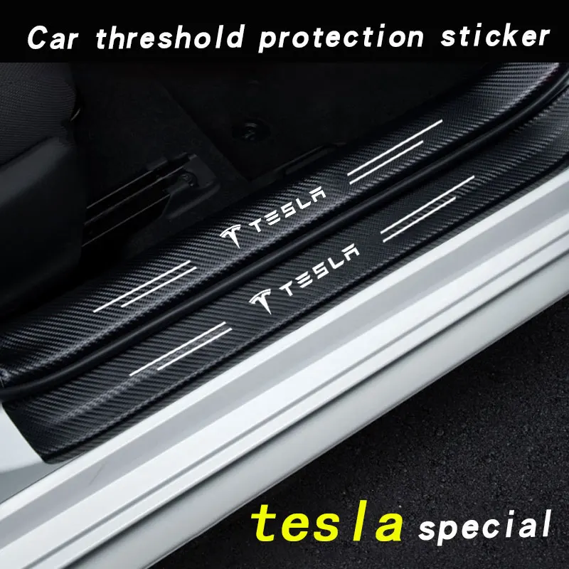 

for Tesla series special Car threshold strip anti stepping sticker trunk door foot pedal protection sticker carbon fibre TESLA