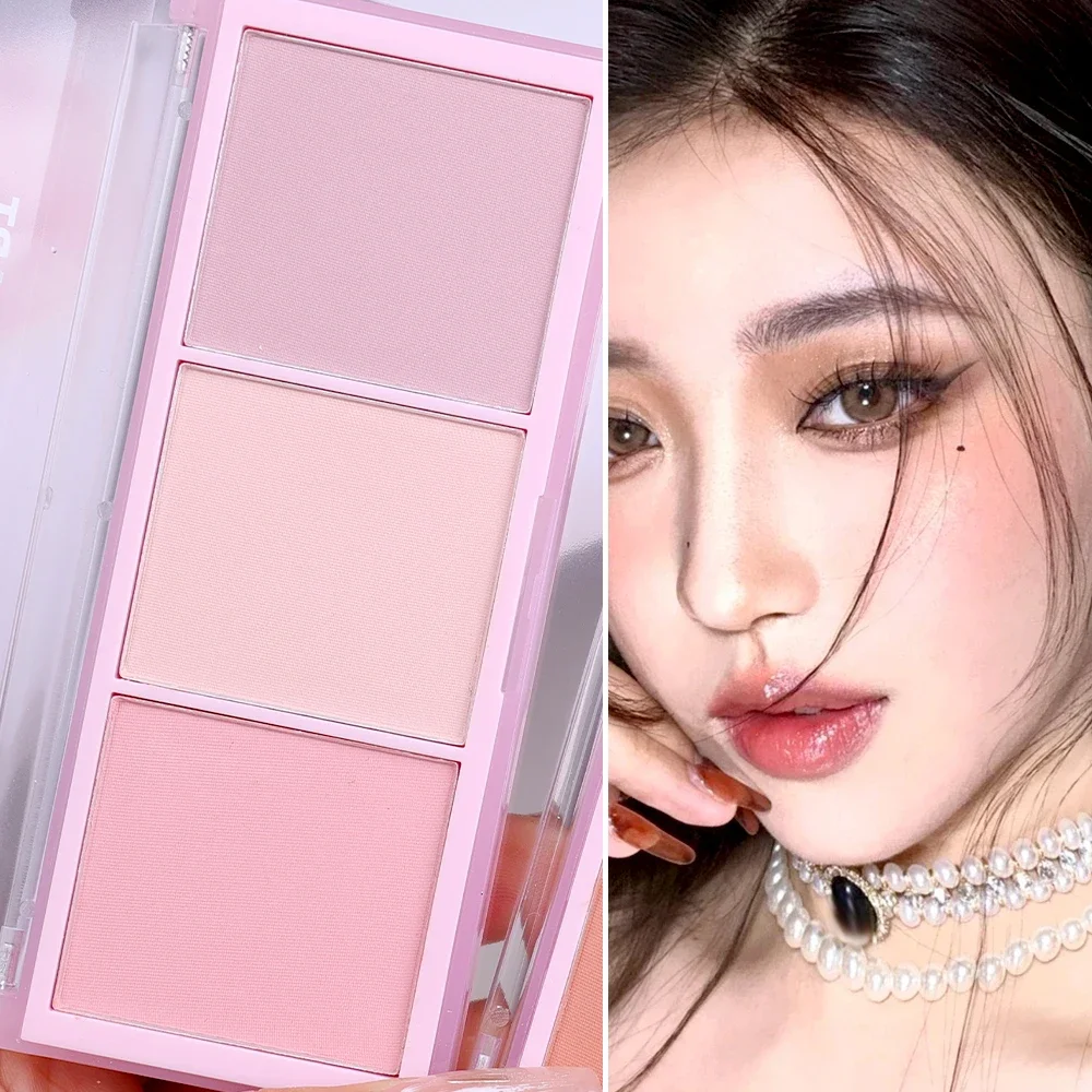 Sweet-colored Blush Plate Pink Brighten Natural Eyeshadow Blusher Powder Peach Long-lasting Face Makeup Blush Palette with Brush 5