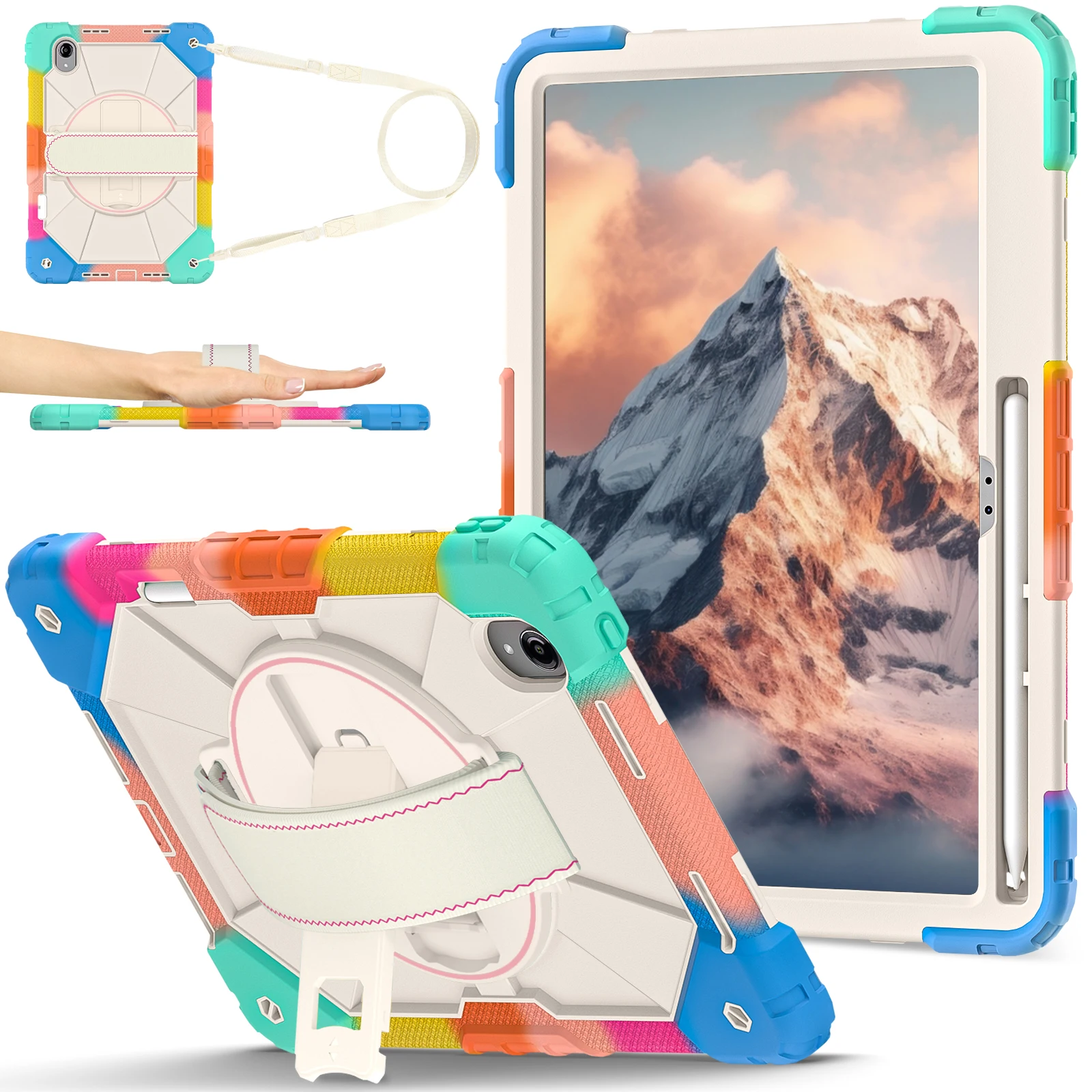 Shockproof 13 Tablet Case with 360° Rotation Stand and Shoulder Strap