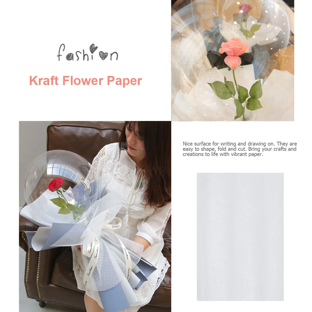 20Pcs 화이트 크래프트 포장지 롤 꽃 선물 아트 북 공예 DIY 테이블 커버링을위한 두꺼운 재활용 가능 찢어짐 방지 표면