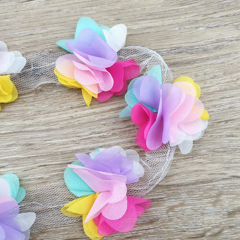 (60 Pieces/lot) Colourful Petal Chiffon Lace Fabric Webbing Decoration Love Gift Ribbons Crafts Handmade DIY 50mm Width